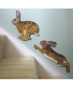 Hares on the Stairs Wooden Wall Plaques